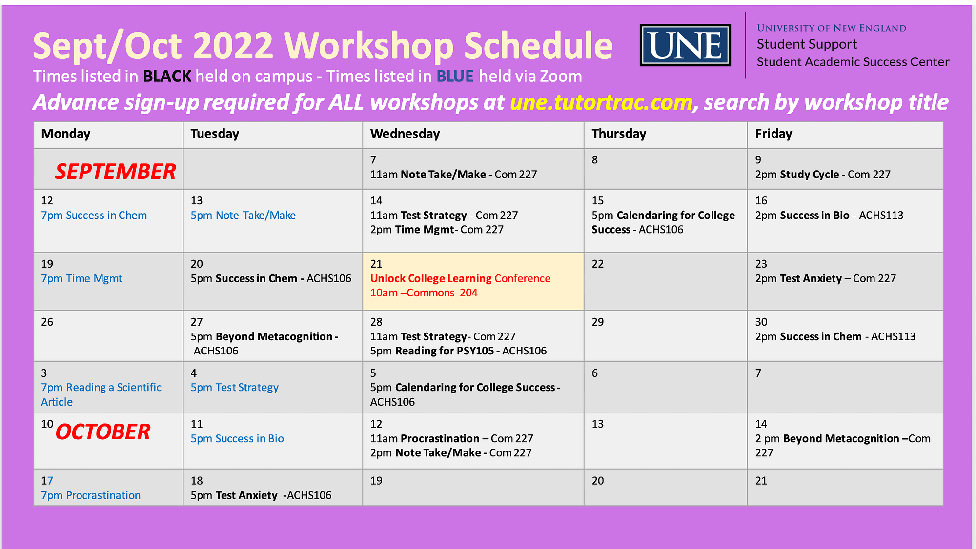 SASC workshop schedule September 2022