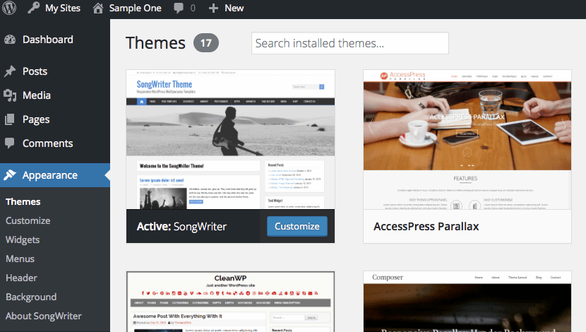 Themes in Dashboard.